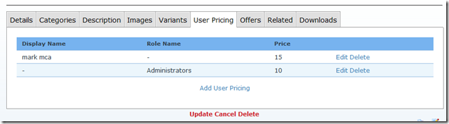 Example User Specific Pricing Setup