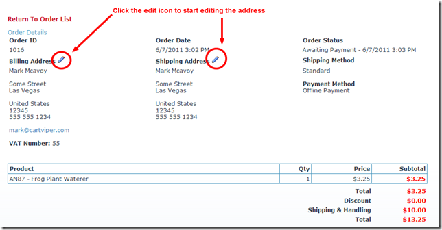 Editing an order address or email