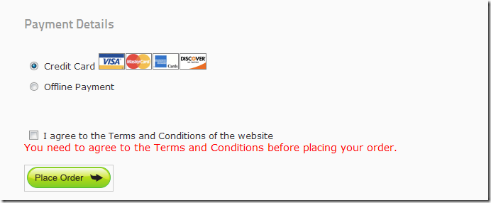 Agree to the site's terms and conditions before placing your order